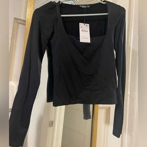 NWT Black Square Neck Top